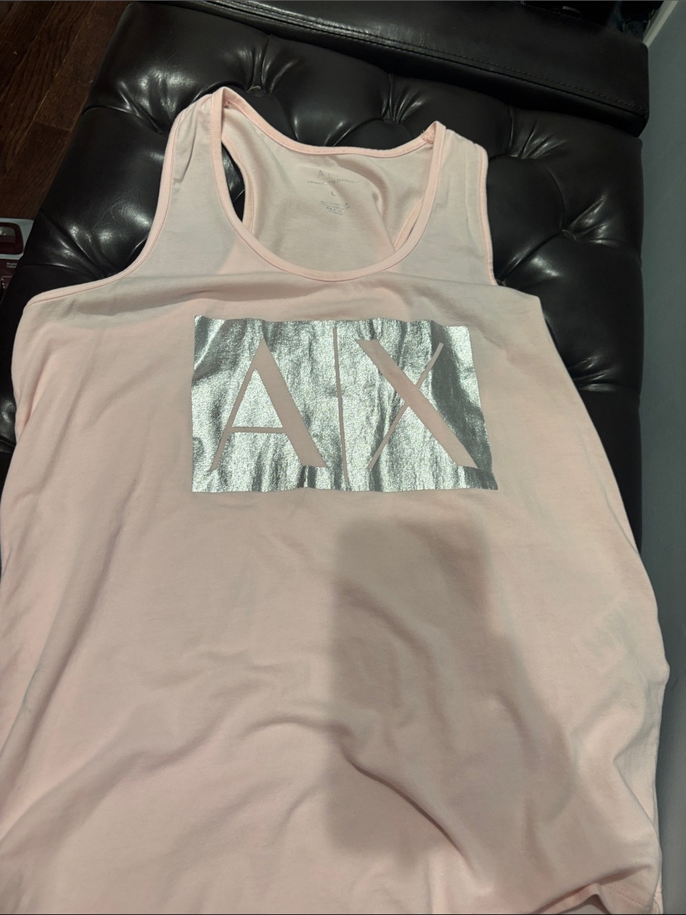 A/X Armani Exchange Light Pink Racerback Tank with Silver Logo Panel